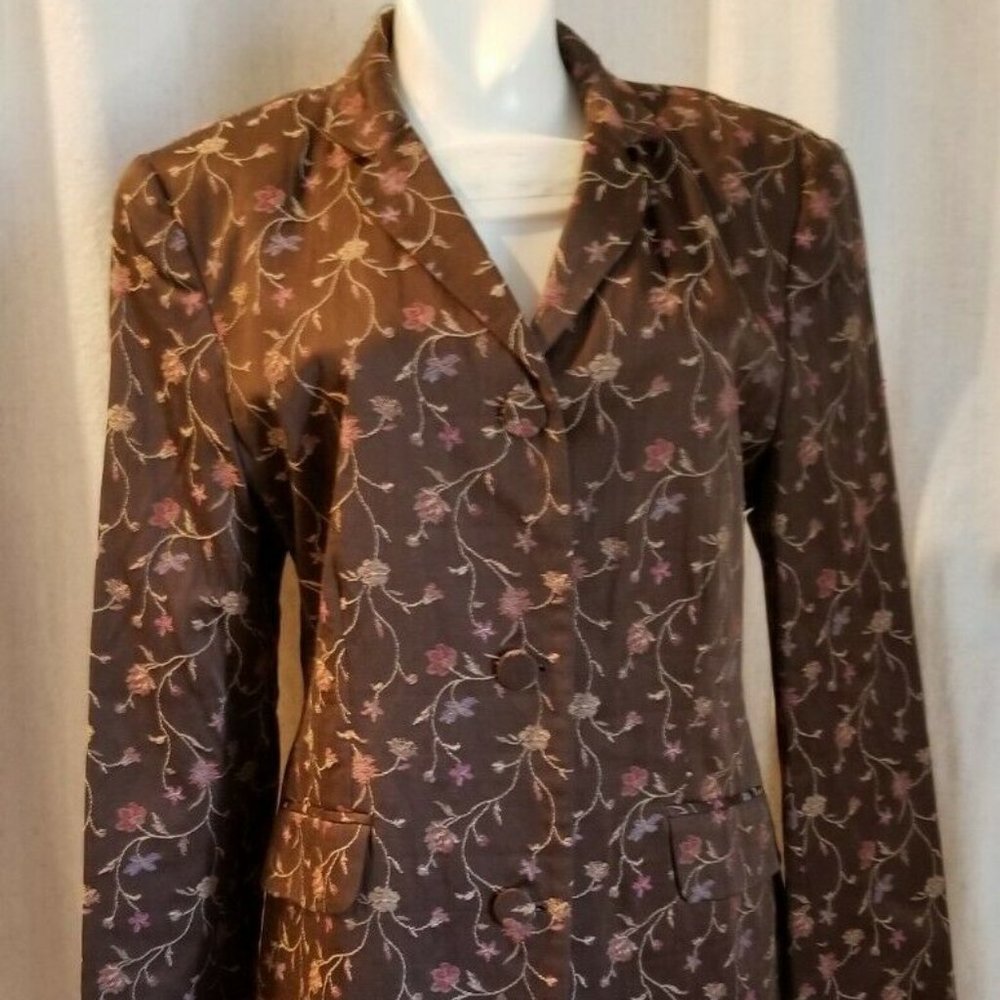 Neiman Marcus Floral Embroidered Blazer Jacket Med